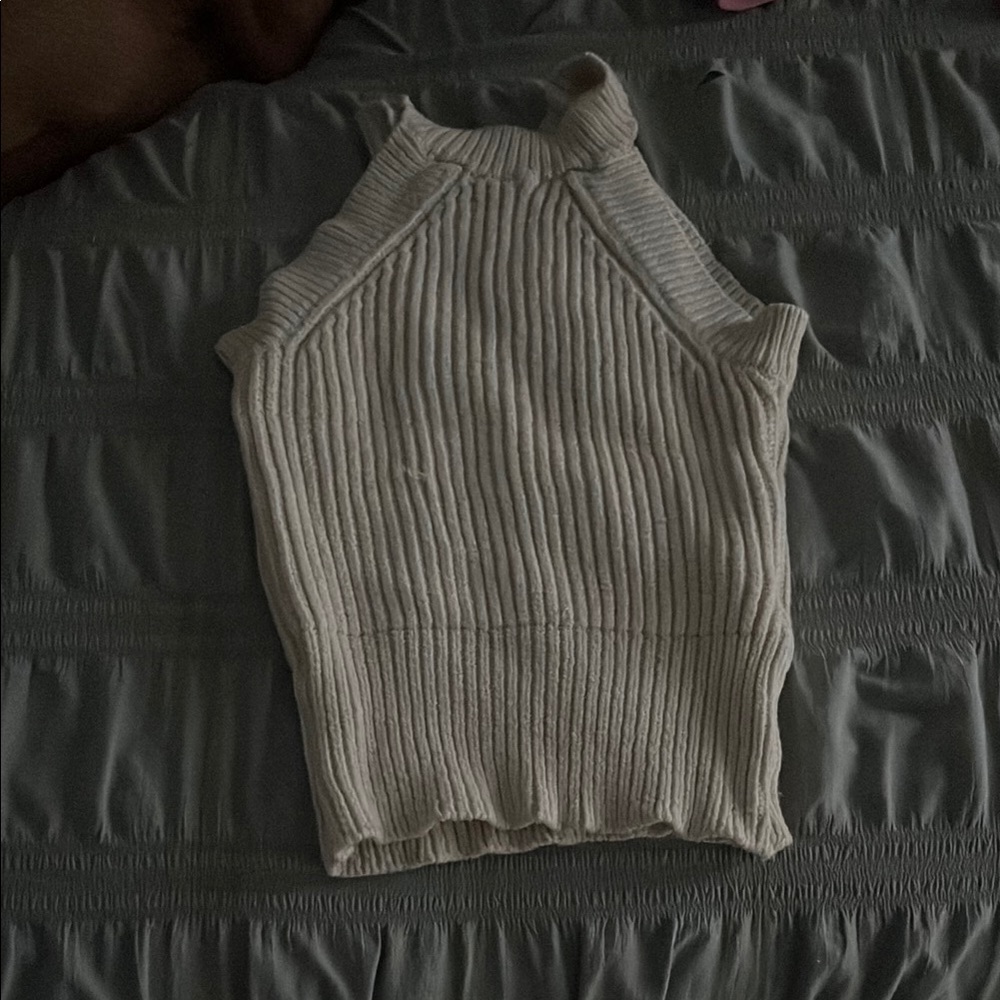 Sleeveless Ribbed Knit Top - Cream